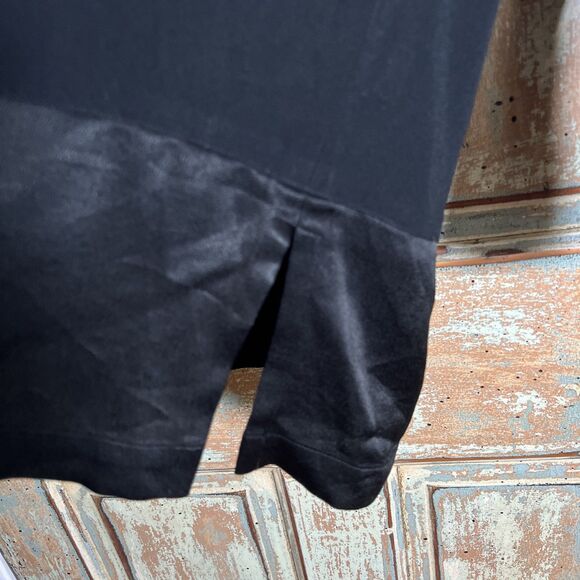 DANA BUCHMAN Button Down Black Dress Size 12 Satin Like Collar Cuffs Bottom Hem - Picture 12 of 14